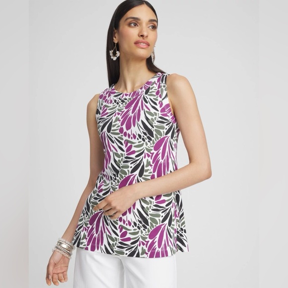 Chico's Floral Button Detail Tunic- purple and green florals - XS - Picture 1 of 7